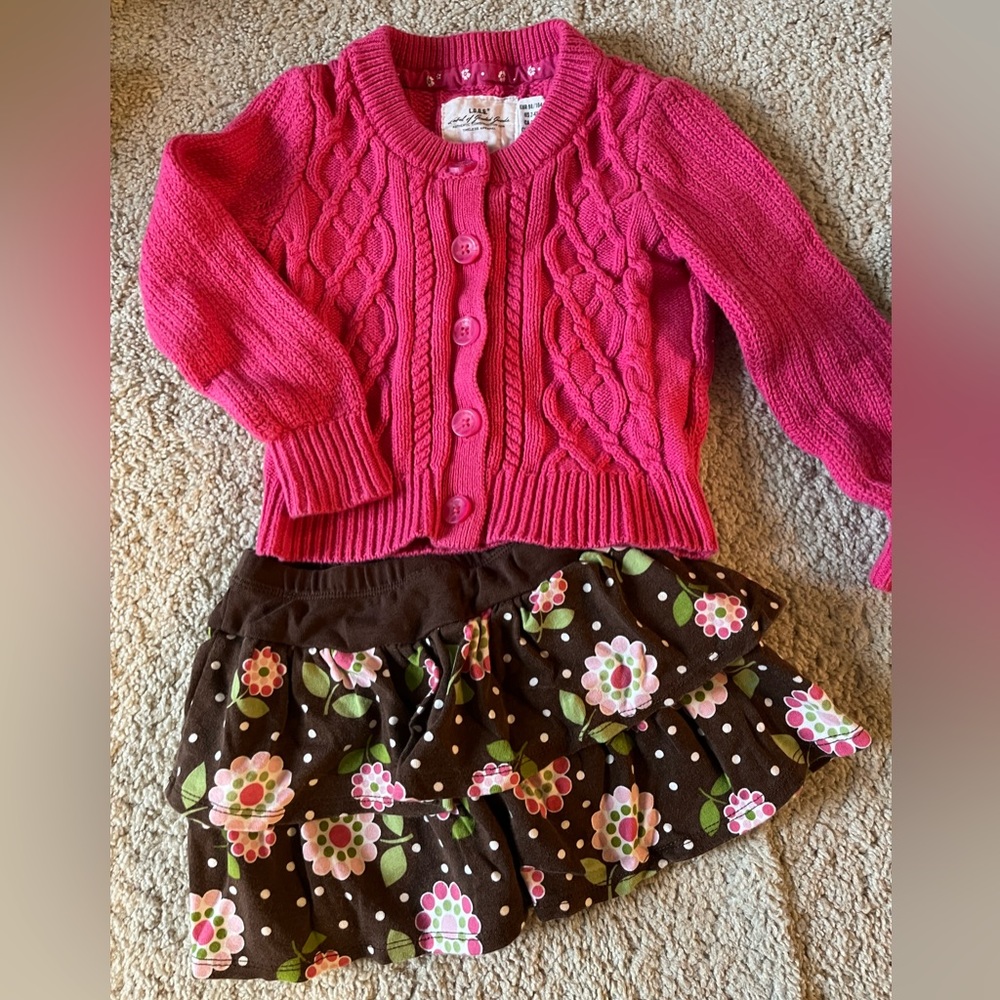 Girls H&M Pink Sweater (2-4) and Gymboree Floral Skort (3t) Bundle Set 🌸